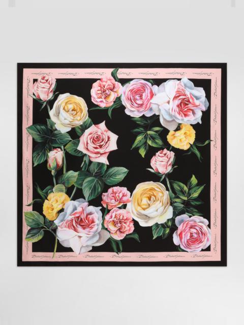 Rose and peony-print silk twill foulard (90x90)