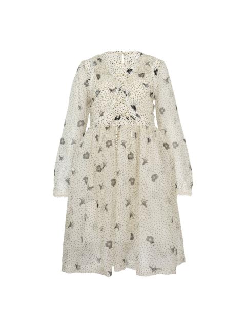 Silk Print Long Sleeve Dress