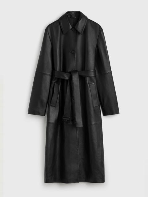 Belted leather coat black