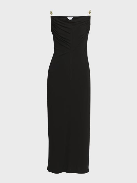 Matte Crepe Jersey Midi Dress with Embellished Hardware Straps