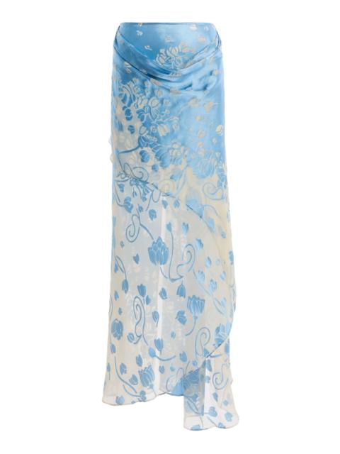 Exclusive Draped Burnout Maxi Skirt blue