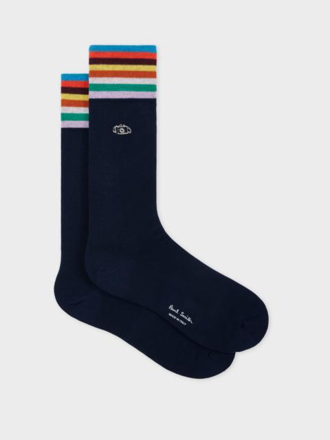 Navy Embroidered Camera Socks