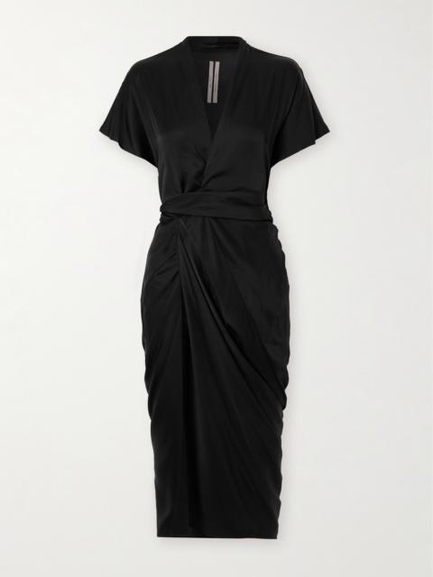 Draped Satin Midi Wrap Dress