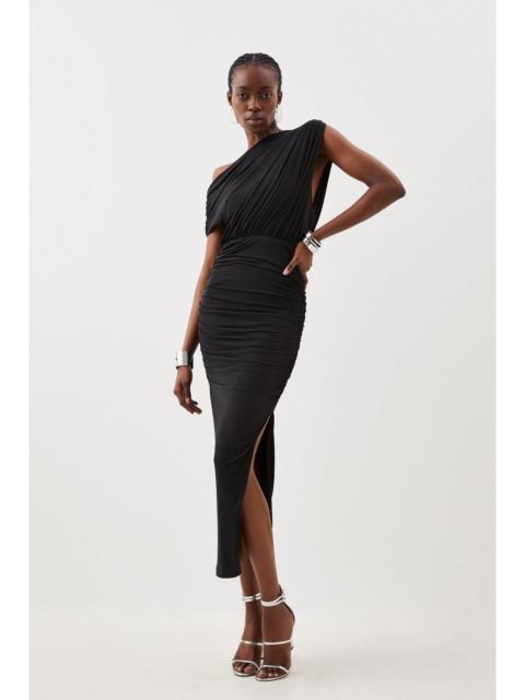 Jersey Crepe Asymmetric Neckline Maxi Dress