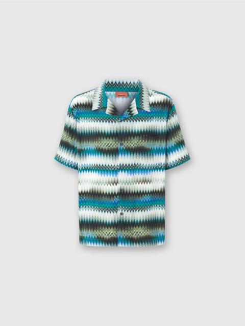 Bowling shirt with gradient micro zig zag print and breast pocket
