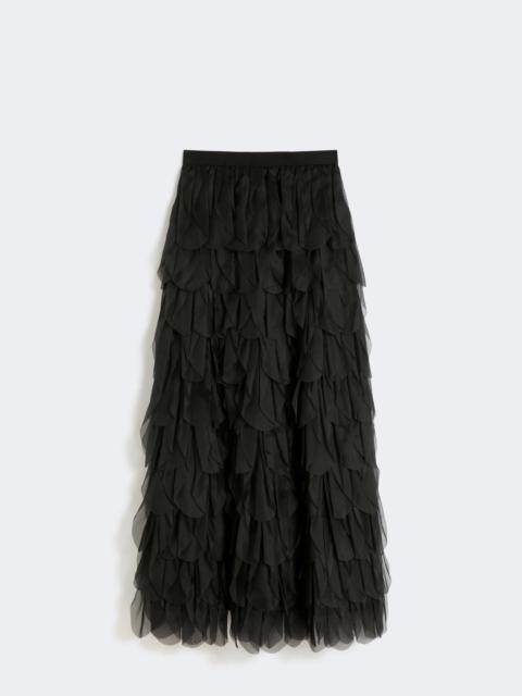 Long skirt with petals in silk organza - BLACK