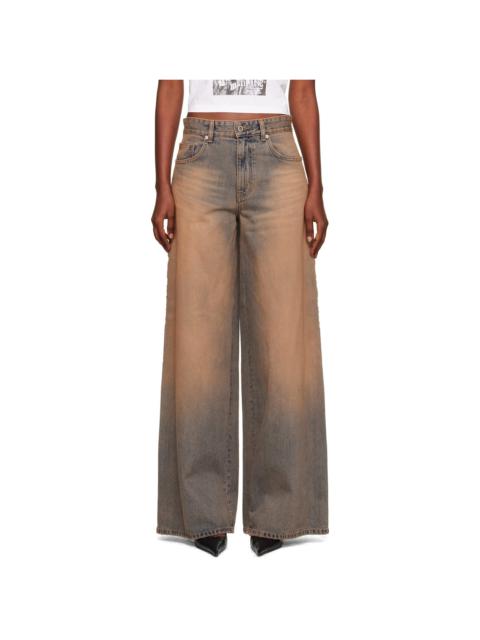 Blue & Beige Side-Striped Jeans