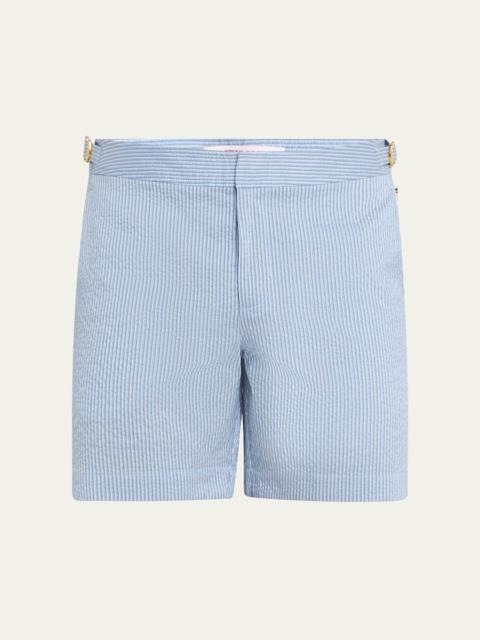 Men's Seersucker Stripe Mid-Length Swim Shorts