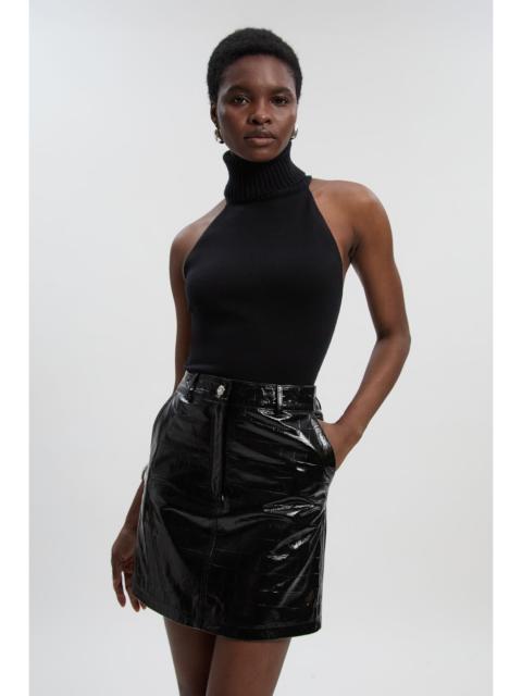 High Shine Croc Embossed Leather Mini Skirt