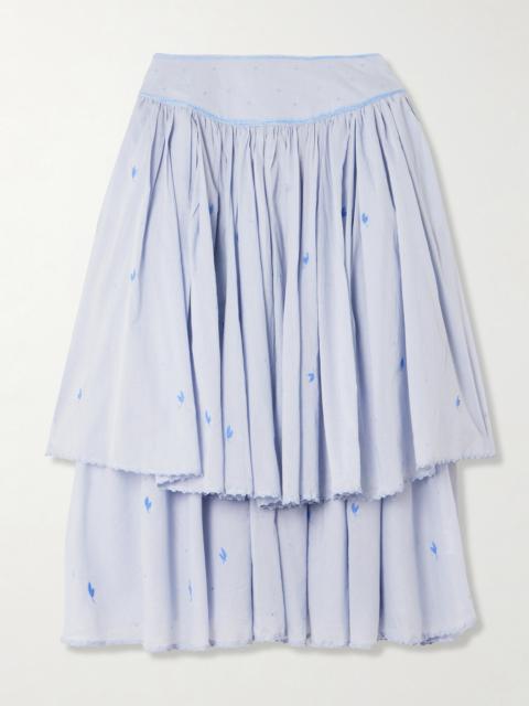 Constance Gathered Tiered Embroidered Cotton-voile Midi Skirt