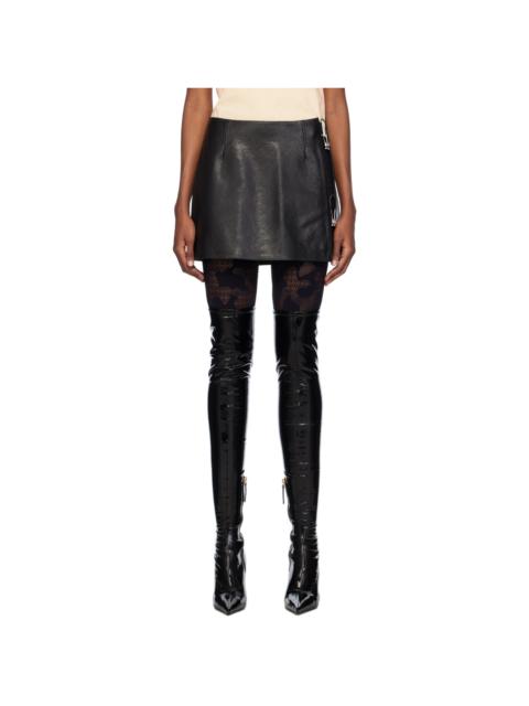 Black Hoop Leather Miniskirt