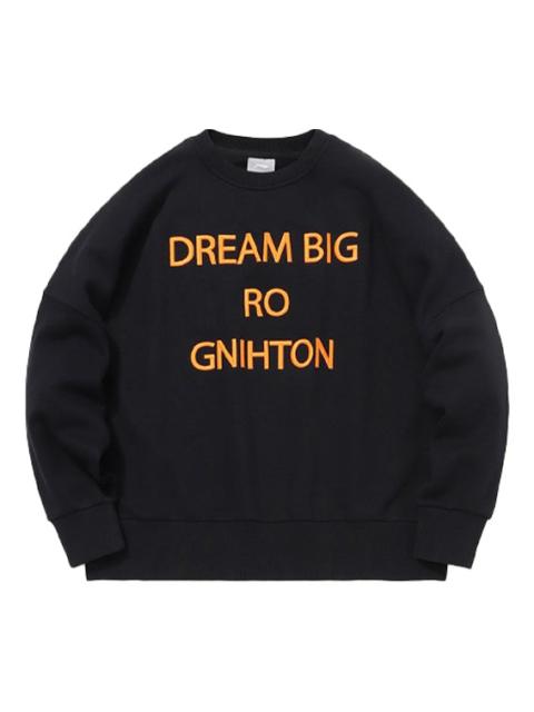 Li-Ning Sports Fashion Series Alphabet Embroidered Fleece Lined Stay Warm Pullover Round Neck 'Black