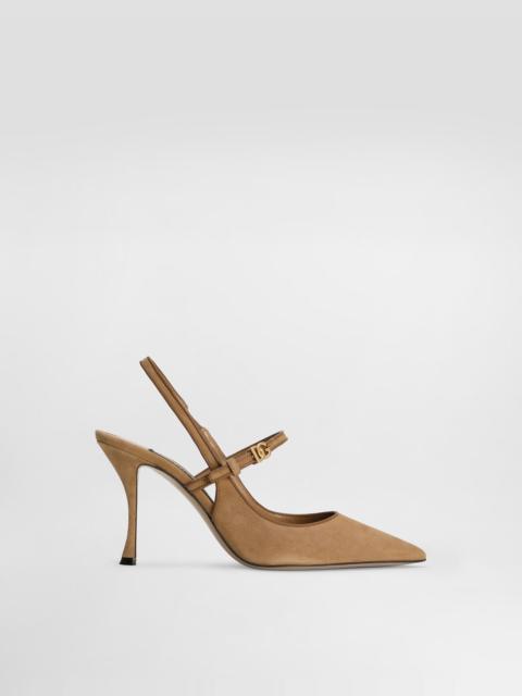Suede and nappa leather slingback