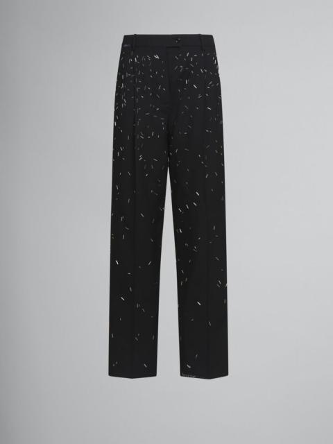 BLACK STRAIGHT CUT WOOL TROUSERS WITH BEAD DETAIL