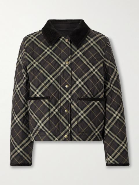Corduroy-trimmed Quilted Checked Cotton Jacket