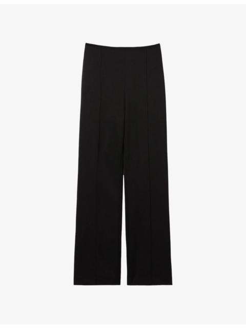 Straight-Leg Belted-Waist Satin Trousers