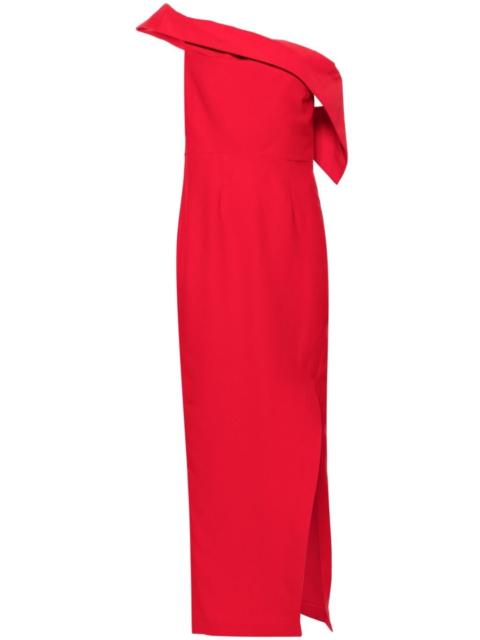 off-shoulder crepe gown