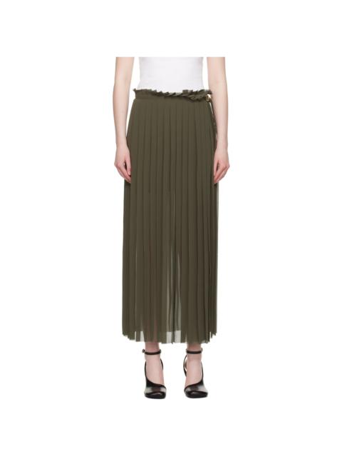 Khaki Pleated Midi Skirt