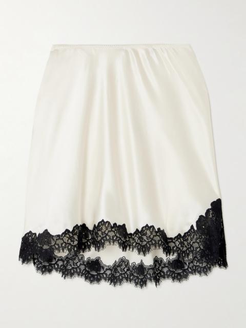 Giuliette Lace-trimmed Floral-print Silk-charmeuse Skirt