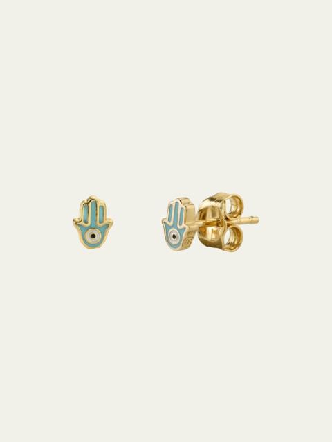 14k Yellow Gold Mini Enamel Hamsa Stud Earrings