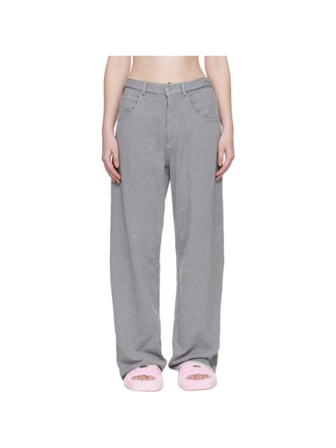 Gray Wide-Leg Cotton Trousers