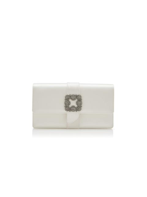 Off-White Satin Jewel Buckle Clutch