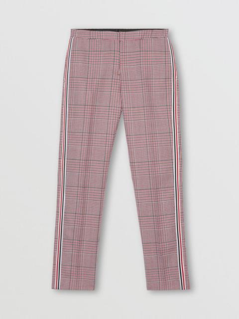 Side Stripe Houndstooth Check Wool Tailored Trousers
