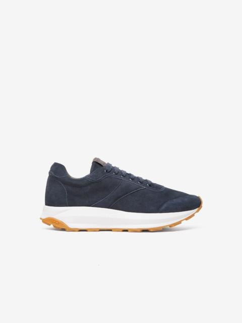Navy blue suede running shoes