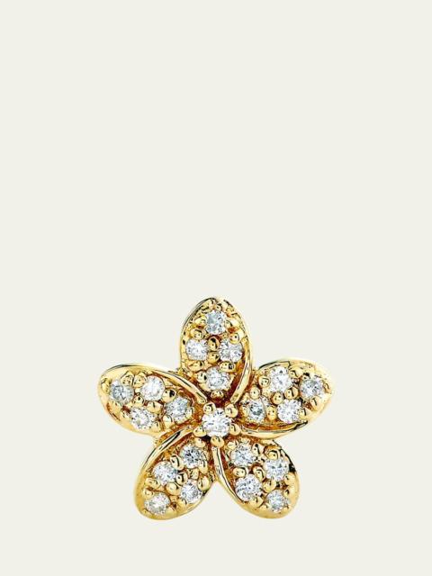 Yellow Gold Plumeria Diamond Flower Stud Earring, Single