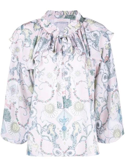 baroque-print ruffled blouse