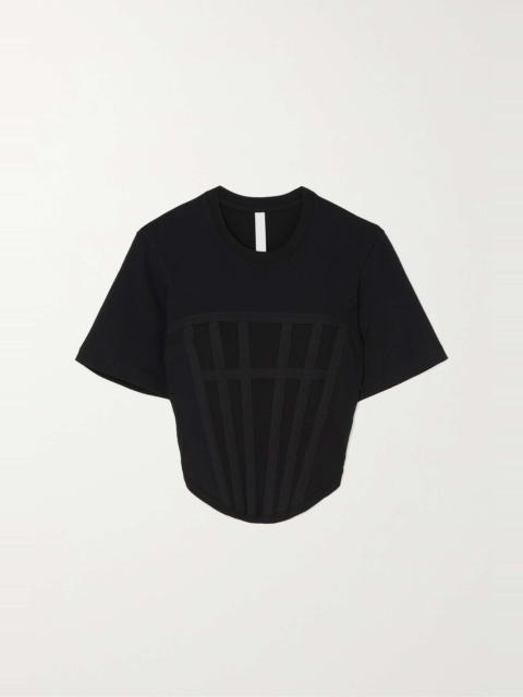 Cropped canvas-paneled ribbed stretch-cotton jersey T-shirt