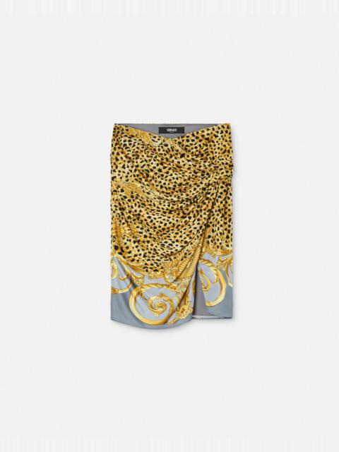 Cheetah Foulard Draped Midi Skirt