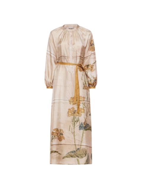 Aloe floral gathered-detail midi shirt dress