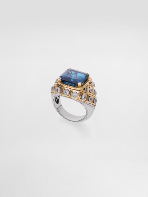 Eleganza Ring 18-carat white and yellow gold, topazes, and sapphires