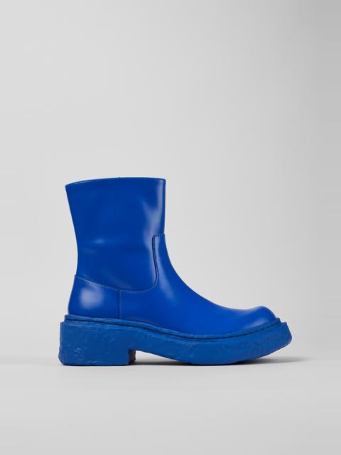 Blue Leather Zip Bootie