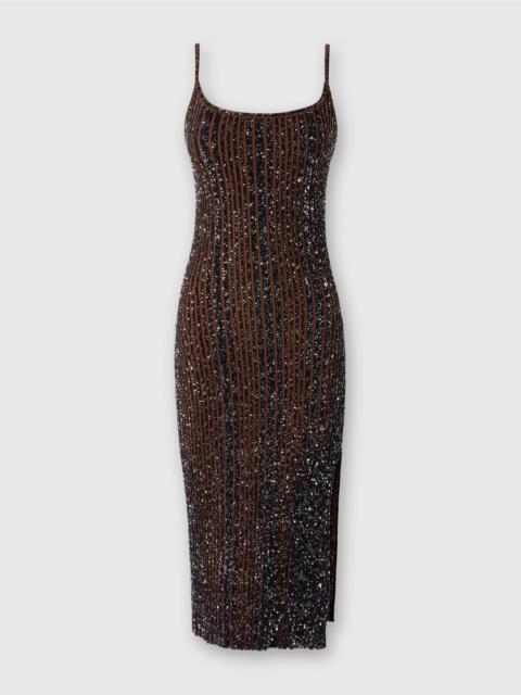 Sleeveless ribbed midi dress with sequins and slit