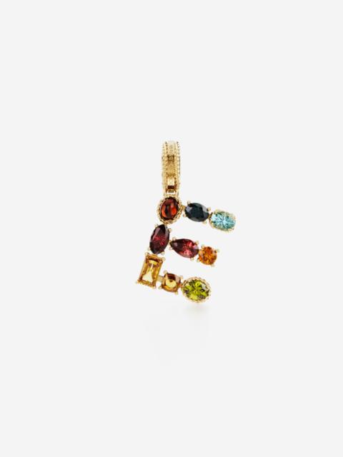 Rainbow alphabet E 18 kt yellow gold charm with multicolor fine gems