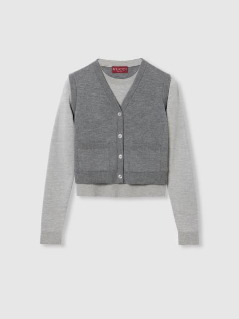 Wool silk top with vest overlay