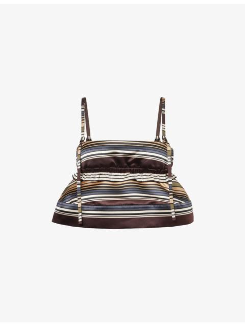 Horizontal Stripe-Print Satin Bralette Top
