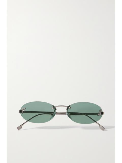 Oval-frame Crystal-embellished Silver-tone Sunglasses