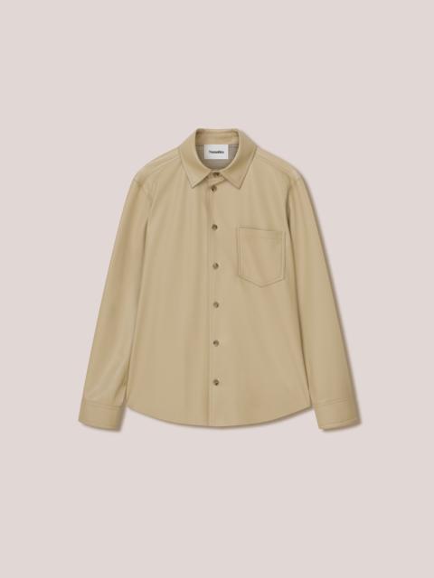 JOSIA - Vegan leather angular collared shirt - Pebble