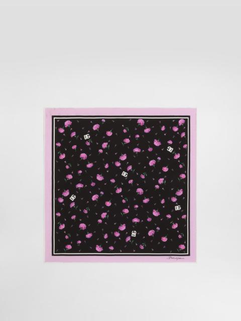 Carnation-print silk twill scarf 50x50