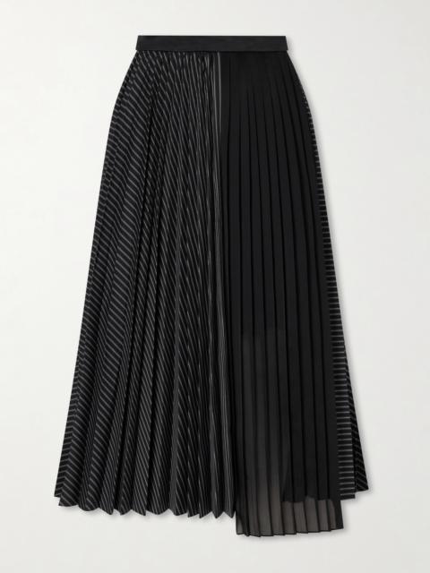 Pleated Striped Chiffon-trimmed Cotton-blend Poplin Maxi Skirt