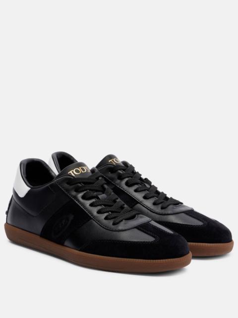 Suede-trimmed leather sneakers