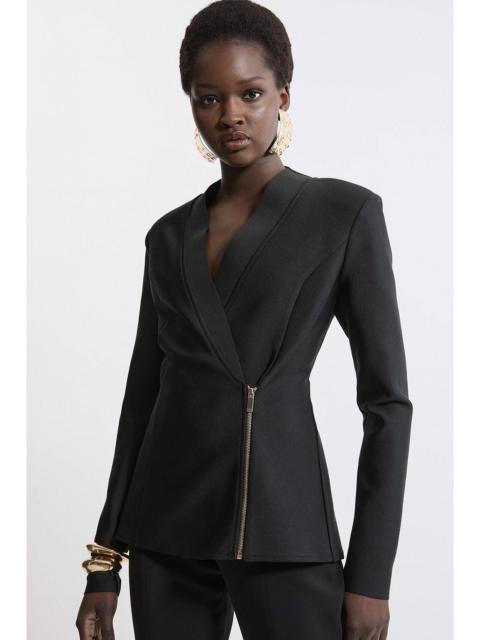 Figure Form Bandage Knit Side Zip Longline Jacket