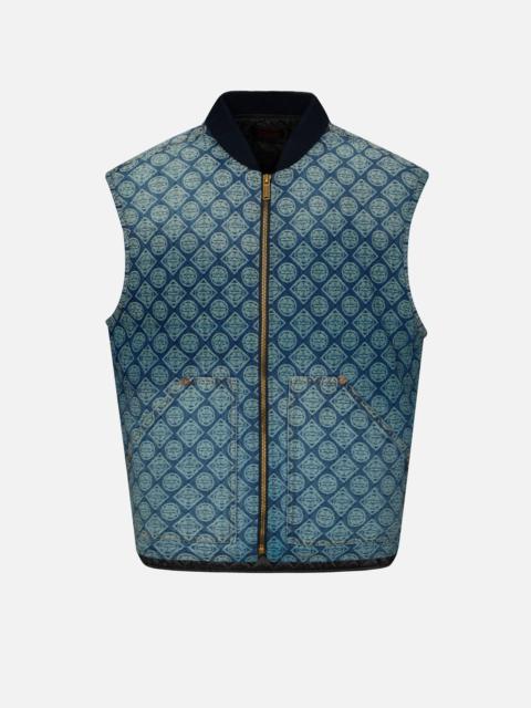 WASHED KAMON JACQUARD RELAX FIT DENIM PADDED VEST