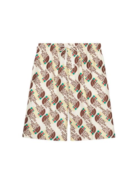 Gucci x The North Face Web Print Silk Shorts Ivory/Brown/Green