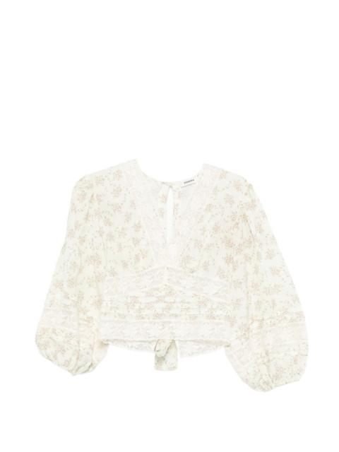 Davina floral-print lace-detail top