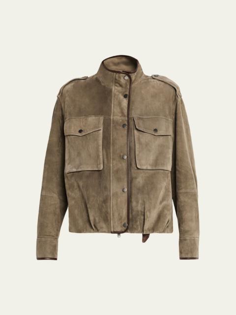 Couture Suede Utility Jacket With Contrast Leather Piping