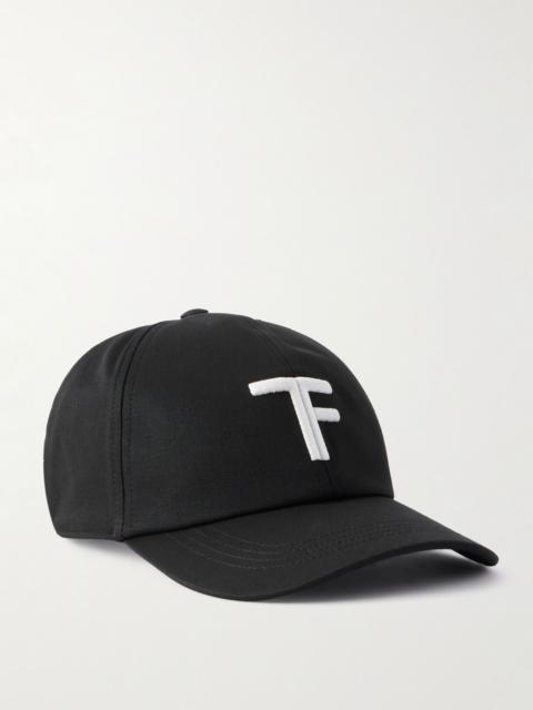 Logo-Embroidered Leather-Trimmed Cotton-Twill Baseball Cap Black